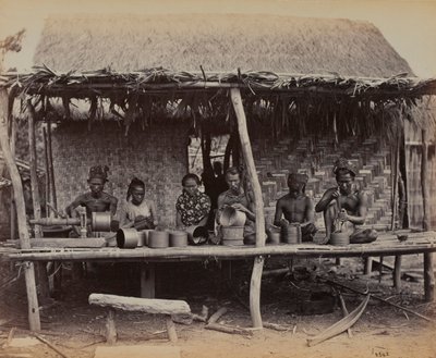 Burmese making laka work, 1887 by British Photographer